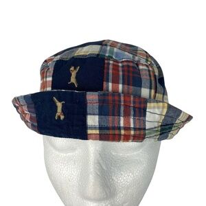 Janie and Jack Boys 2T 3T Sunhat Plaid Embroidered Dogs 100% Cotton Bucket Hat